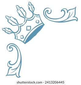 Vintage frame corner with king crown. Vector illustration.