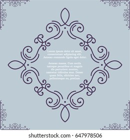 Vintage frame and corners on retro blue background. Classic Victorian style