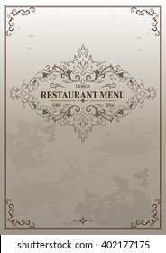 Vintage Frame cover. Elegant Classic elements for Design. Old background.Template for Restaurant Menu.