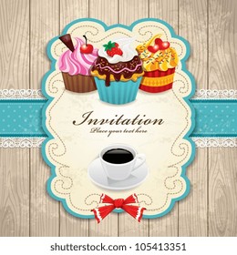 Vintage frame with cupcake & Coffee template