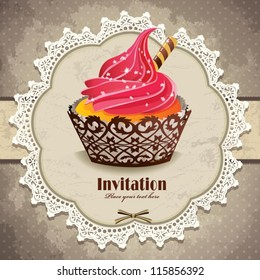 Vintage frame with cupcake invitation template