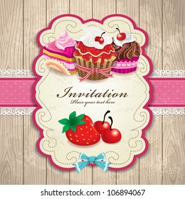 Vintage frame with cupcake template