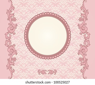 Vintage frame with damask background