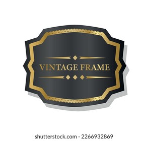 Marco vintage de oro oscuro. Figura geométrica, decorada y ornamentada. Inscripción minimalista con ornato. Elegante y aristocrático, etiqueta real. Ilustración vectorial plana realista