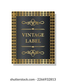 Vintage Rahmen dunkles Gold. Rechteck und geometrische Figur mit abstrakten Ornamenten und Mustern. Gewährleistung, Geschäftstätigkeit und Werbung für Produkte und Waren. Realistische flache Vektorgrafik