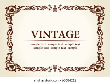 Vintage frame decor ornament vector. Vector calligraphic framework. Baroque brown and black border. Royal Elegant Book flourish decorative
