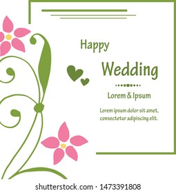Vintage frame, design element flower frame, invitation card happy wedding. Vector