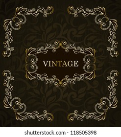 Vintage Frame and design elements on elegant brown floral grunge background, Luxury design, Highly detailed design elements. Seamless texture