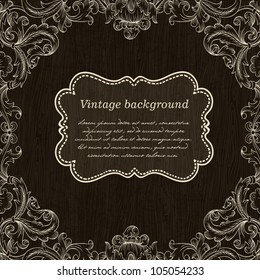 Vintage Frame Design On Wooden Background For Greeting Card. Vector, Eps10.