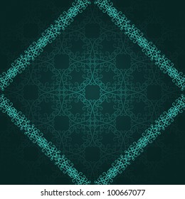 Vintage frame in a diamond shape with a damask wallpaper on a dark background