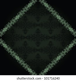 Vintage frame in a diamond shape with a damask background
