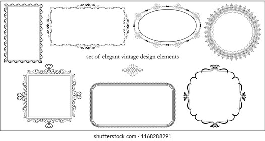 Vintage frame and divider set on chalkboard retro background. Calligraphic design elements.