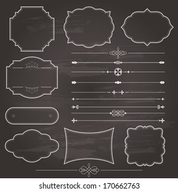 Vintage Frame And Divider Set On Chalkboard Retro Background. Calligraphic Design Elements. 