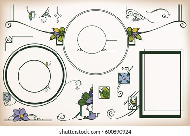 Vintage frame and element flower for labels, banner, sticker and other design. Minimalist ornament. Floral Macro and Micrographic. Plant elegant border.