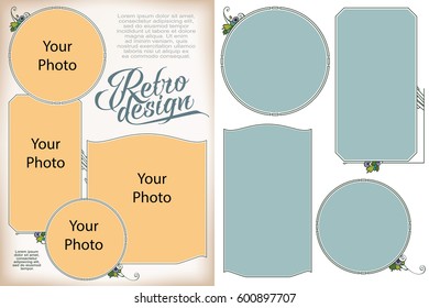 Vintage frame and element flower for labels, banner, sticker and other design. Floral Macro and Micrographic ornament. Plant elegant border for scrapbooking and other.