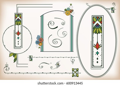 Vintage frame and element flower for labels, banner, sticker and other design. Minimalist ornament. Floral Macro and Micrographic. Plant elegant border.
