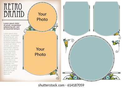 Vintage frame and element flower for labels, banner, sticker and other design. Floral Macro and Micrographic ornament. Plant elegant border for scrapbooking and other.