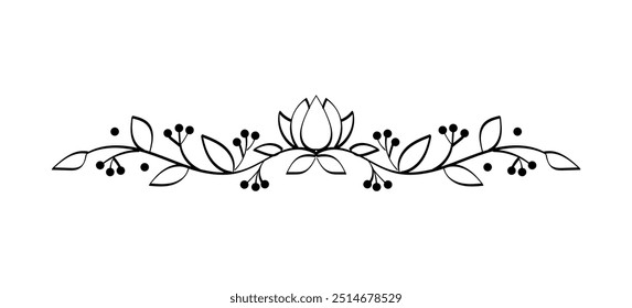 Vintage frame element. Traditional border and pattern. Retro swirl and vignette. Classical ornament with leaves. Book decoration. Linear vector illustration isolated on white background