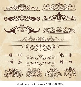 Vintage frame elements. Calligraphy borders and corners filigree classic retro vector design template