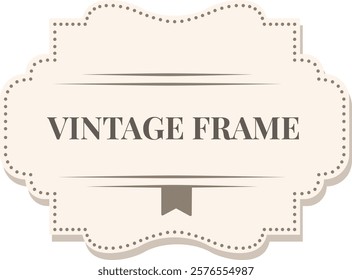 Vintage frame featuring dotted edges and an elegant ribbon banner, incorporating text along with two horizontal lines, all isolated against a clean white background