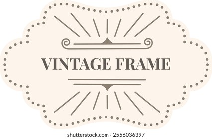 Vintage frame featuring elegant swirls, radiant rays, and a dotted scalloped border creates a retro design against a soft beige background, adding a touch of classic charm