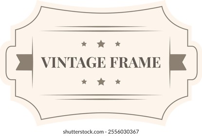 Vintage frame featuring a ribbon and stars enhances product quality, adding a classic and elegant touch. Perfect for labels or badges, it embodies retro charm and sophistication