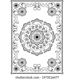 Vintage frame with floral calligraphy pattern in oriental style on white background