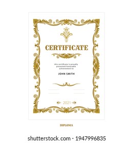 Vintage frame with floral design elements. Hand drawn retro style diploma, certificate and invitation luxury vector template. Part of set. 