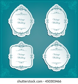 Vintage frame floral on line background with flourish Ornament. Set of paper labels in vintage style
