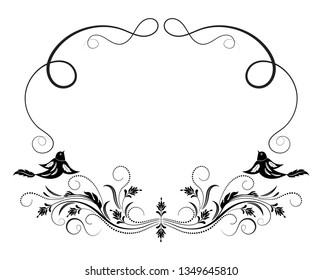 Vintage frame with floral ornament and pigeon birds for greeting card, invitation or greeting text.
