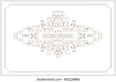 Vintage frame with floral ornament for restaurant name design.Template for making invitations, posters,banners and other design.White illustration variant.