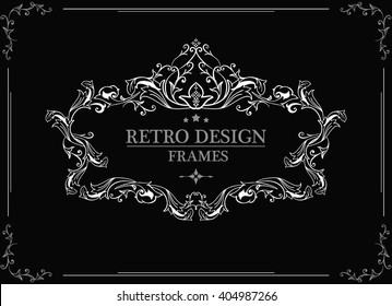 Vintage frame with floral ornament for restaurant name design.Template for making invitations, posters,banners and other design.Black illustration variant.