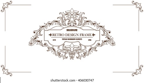 Vintage frame with floral ornament for restaurant name design.Template for making invitations, posters,banners and other design.White illustration variant.