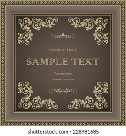 vintage frame with floral pattern on brown background
