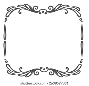 Vintage frame with floral swirls, leaf elements, and dots in monochrome black. Decorative border in handdrawn doodle style for cards, invitations, or stationery. Vector illustration.