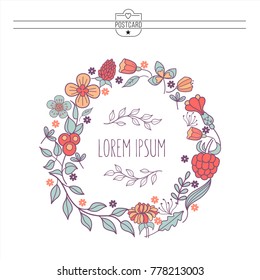 Vintage frame. A floral wreath. Hand drawn. Vector illustration. Delicate spring flowers. Suitable for decoration of wedding invitations, greetings, birthday, Valentine's Day, mother's day.