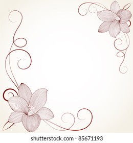Vintage frame with flower lily. Element for design.