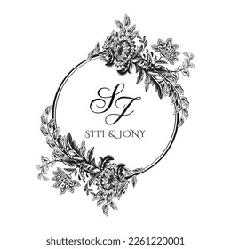 Vintage frame flower vector illustration, perfect for fashion business logo and save the date invitation