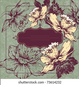 Vintage frame with flowering Narcissuses