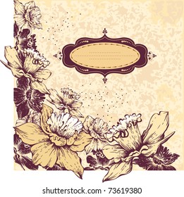 Vintage frame with flowering Narcissuses