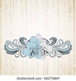 Vintage frame with flowers lily and bird. Element for design.