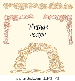 Vintage frame with flowers, pattern with swirls