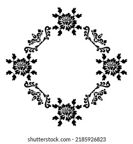 Vintage frame with flowers and swirls. Decorative round pattern. Black and white. Vector illustration.