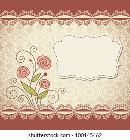 Vintage frame with flowers , vector retro background