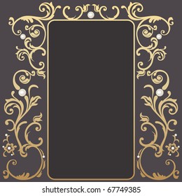 Vintage frame with gemstones and gold leaves