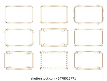 Vintage frame, gold border, thin square elements. Decorative ornament, vector illustration