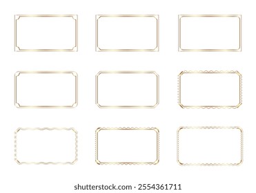 Vintage frame, gold edge, thin rectangular elements, ornament, for festival decoration, product, flat, website.