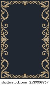 Vintage frame, gold lines, flower scroll border card