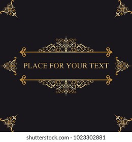 Vintage frame with gold ornament. Greeting card. Template for your design. Vector illustration
