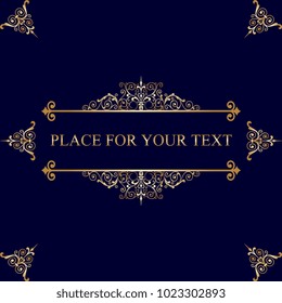Vintage frame with gold ornament. Greeting card. Template for your design. Vector illustration